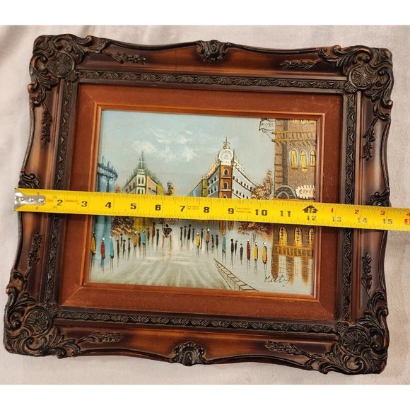 Alley Scene Hand Painted Signed Art Wood Carved Ornate Frame 15"x13" Kitty - Picture 8 of 10